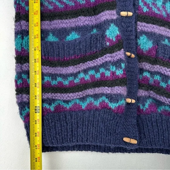 Lost Horizons Wool Button Down Cardigan Sweater Fair Isle Handmade Nepal - Picture 7 of 8